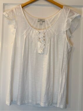 LOFT White Ruffle-Front Flutter Sleeve Top